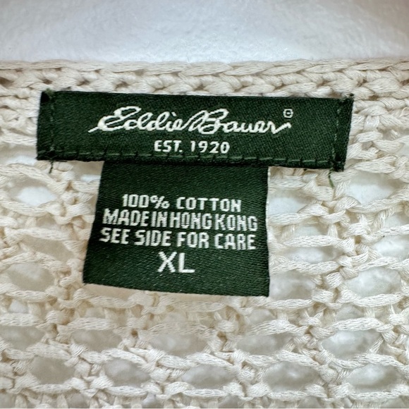 Vintage 90s Eddie Bauer Womens Crotchet Lace cream beige Cardigan Sweater Sz XL - Picture 4 of 4